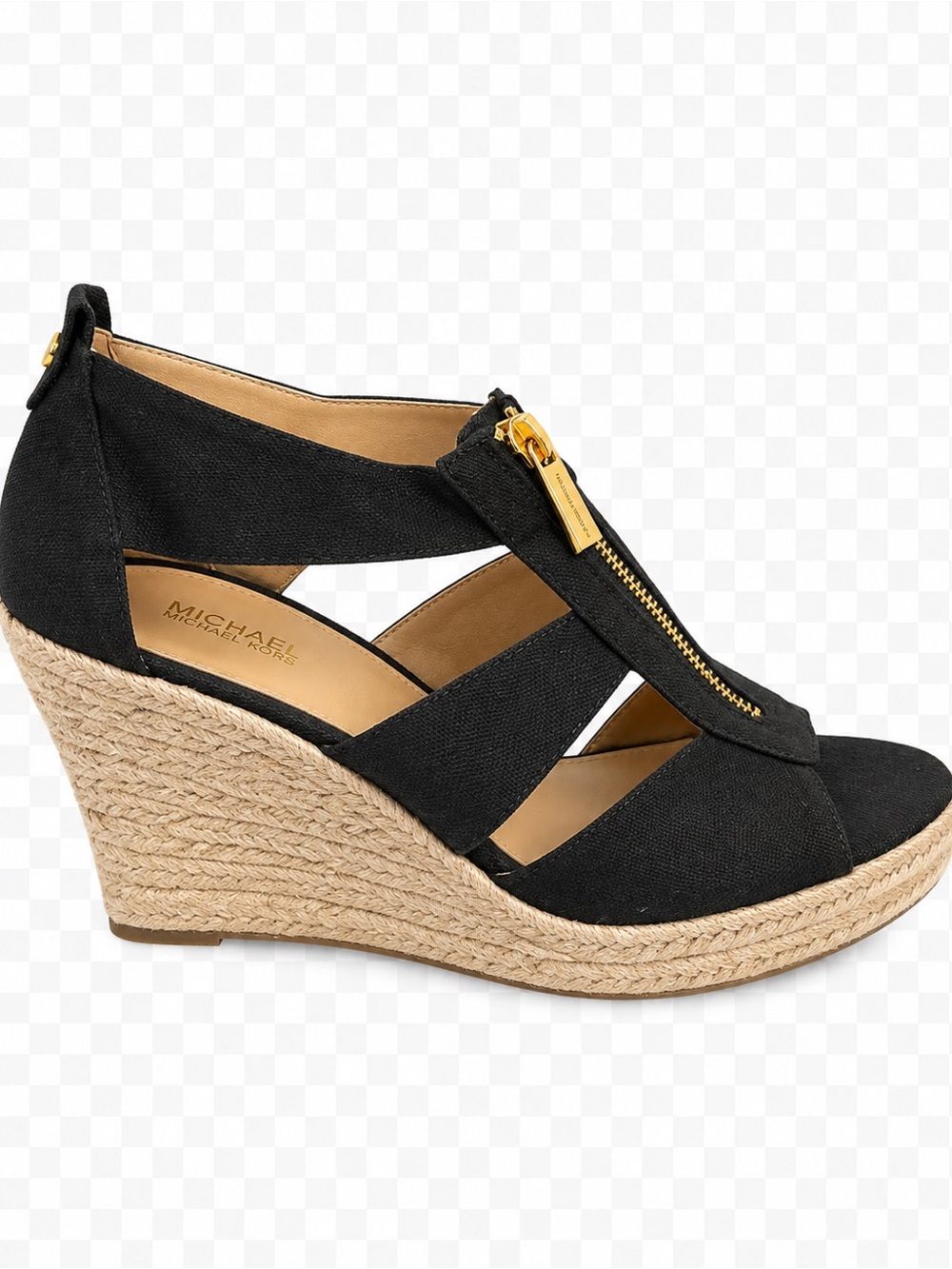 Michael Michael Kors Black Canvas Zip Espadrille Wedge Sandals Size 9